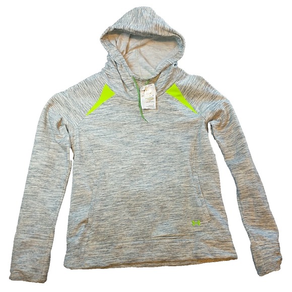 Under Armour Tops - Under Armour Womens ColdGear Storm Hoodie Gray Neon Yellow Semi-Fitted Large